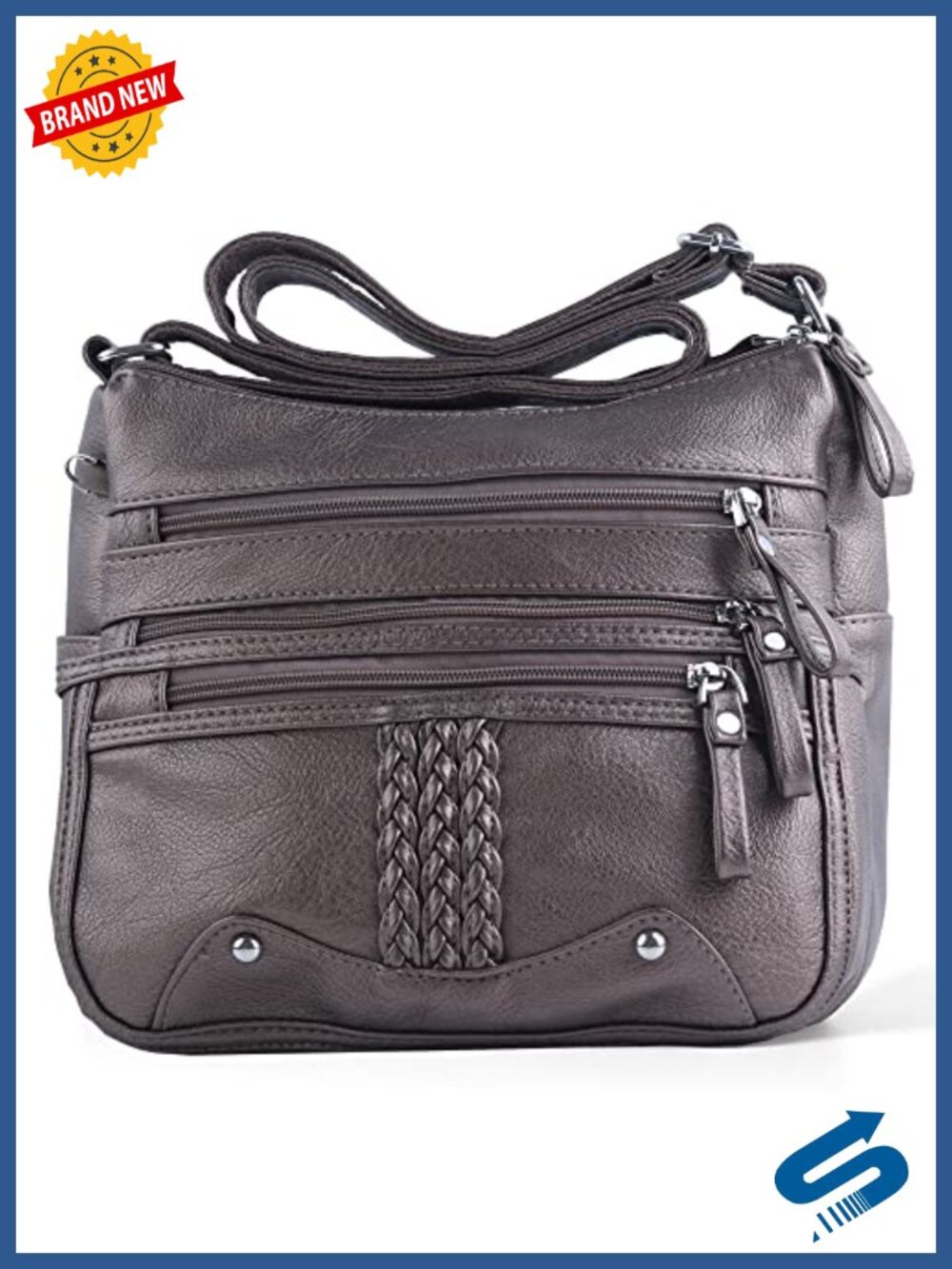 10 Pocket Crossbody Satchel Handbag - Soft PU Leather Shoulder Bag